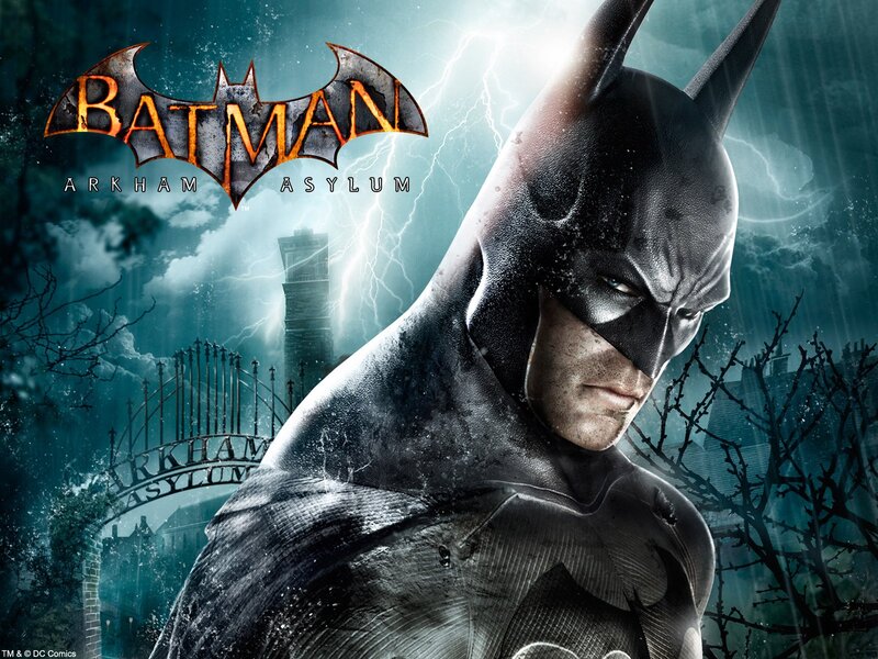 Batman in Rain — Black, Dramatic, Night, Digital Art, Arkham Asylum, Lightning