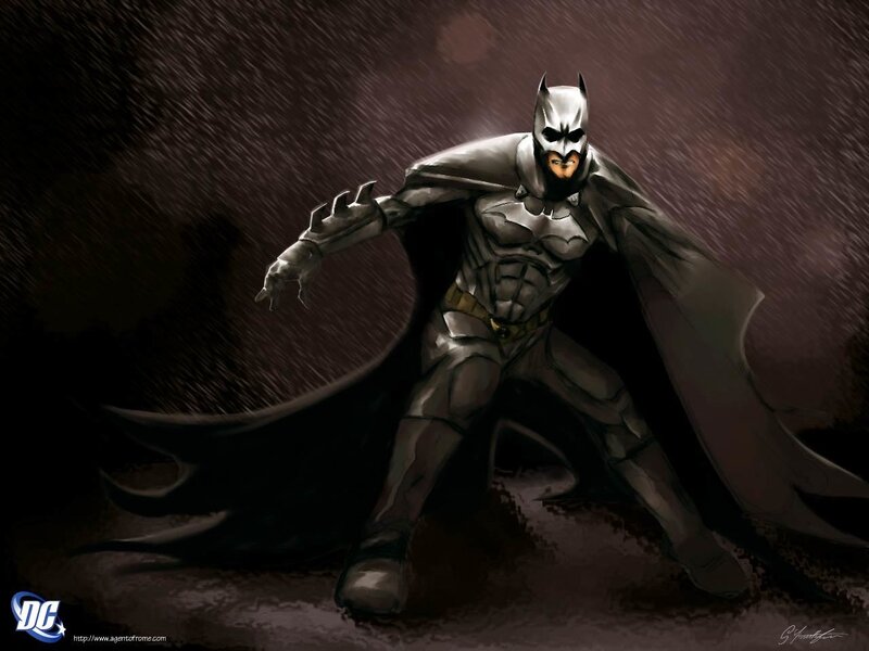 Batman in Rain — Black, Dramatic, Night, Digital Art, Cape, Mask