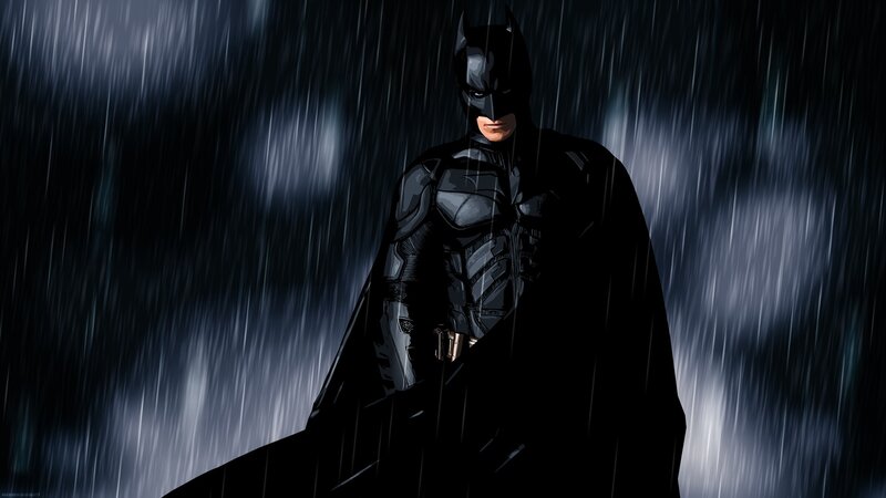 Batman in Rain — Black, Dramatic, Night, Digital Art, Cape