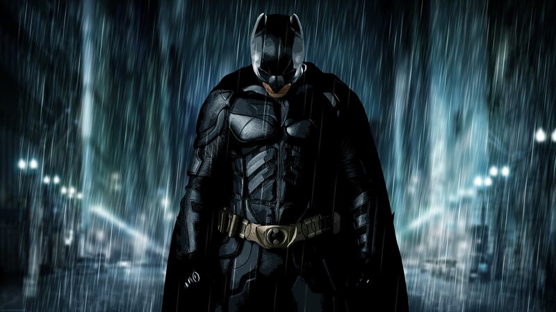 Batman in Rain — Black, Dramatic, Night, Digital Art, City Lights