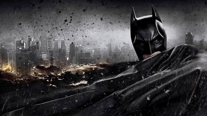 Batman in Rain — Black, Dramatic, Night, Digital Art, City Skyline