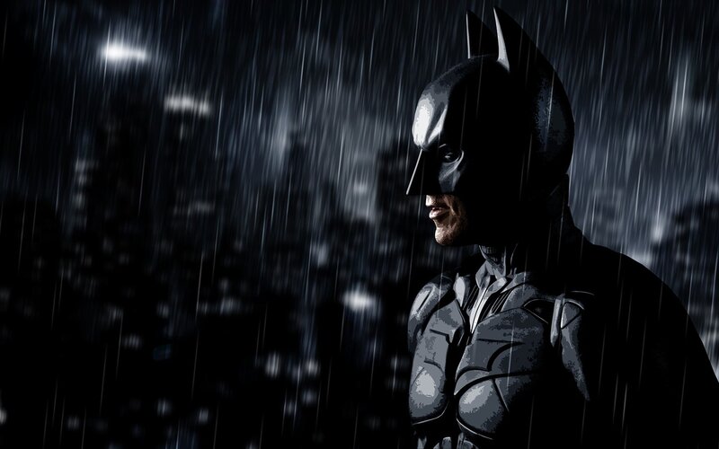 Batman in Rain — Black, Dramatic, Night, Digital Art, City