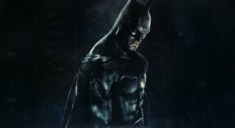 Batman in Rain — Black, Dramatic, Night, Digital Art, Cityscape, Darkness