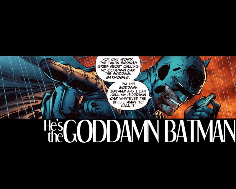 Batman in Rain — Blue, Dramatic, Night, Comic, Car, Text