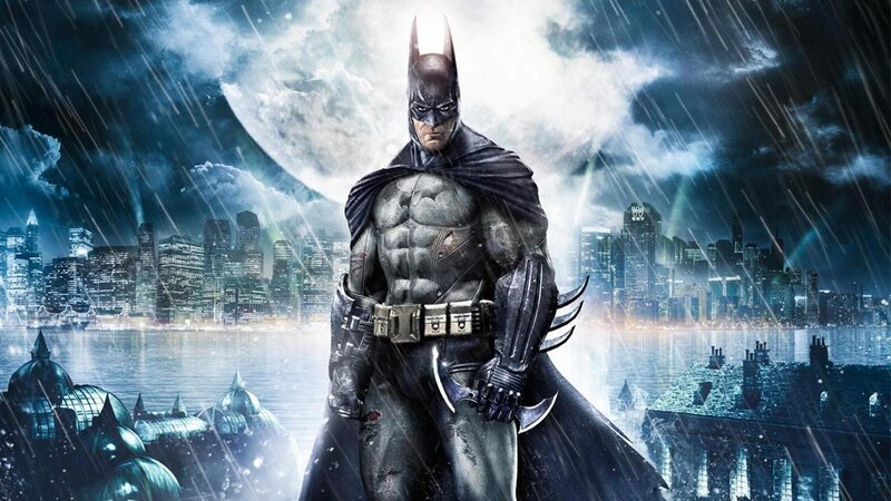 Batman in Rain — Blue, Dramatic, Night, Digital Art, City Skyline