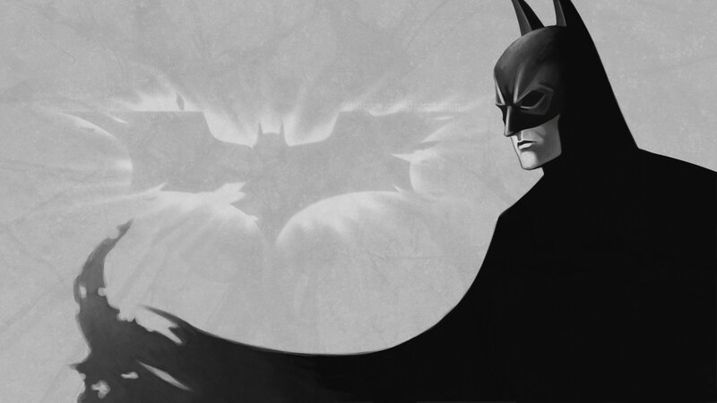 Batman in Silhouette — Black, Dramatic, Night, Digital Art, Bat Symbol