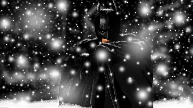 Batman in Snow — Black, Dramatic, Winter, Digital Art, Cape
