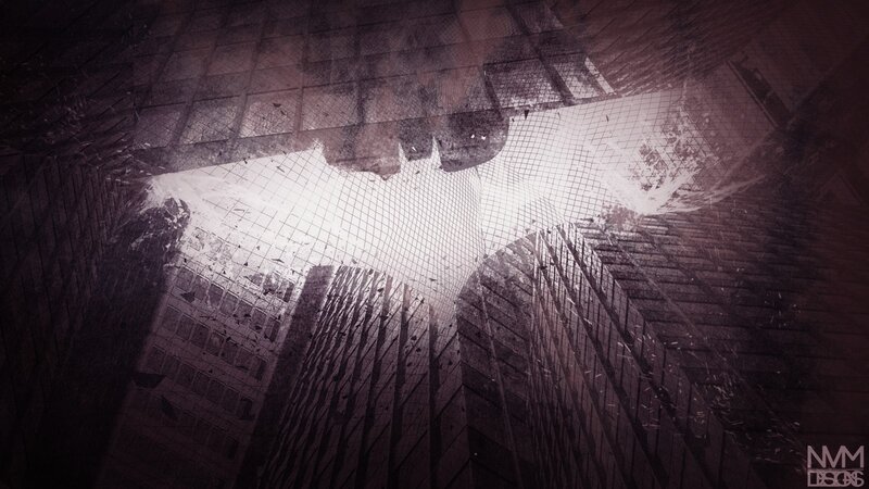 Batman logo in city destruction