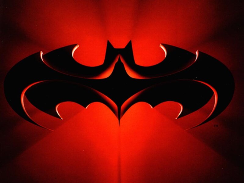 Batman logo on red background