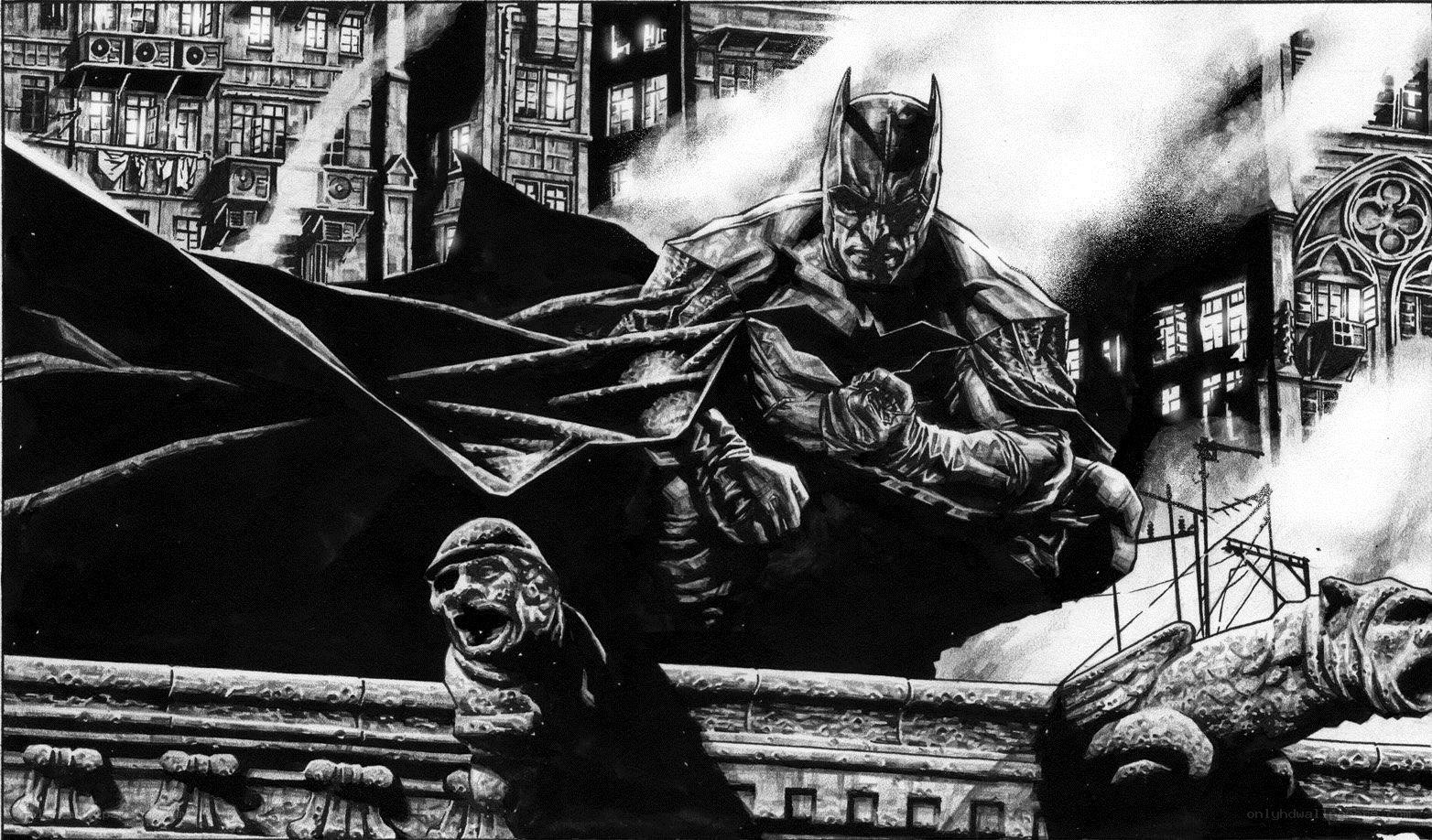 Batman on a city rooftop
