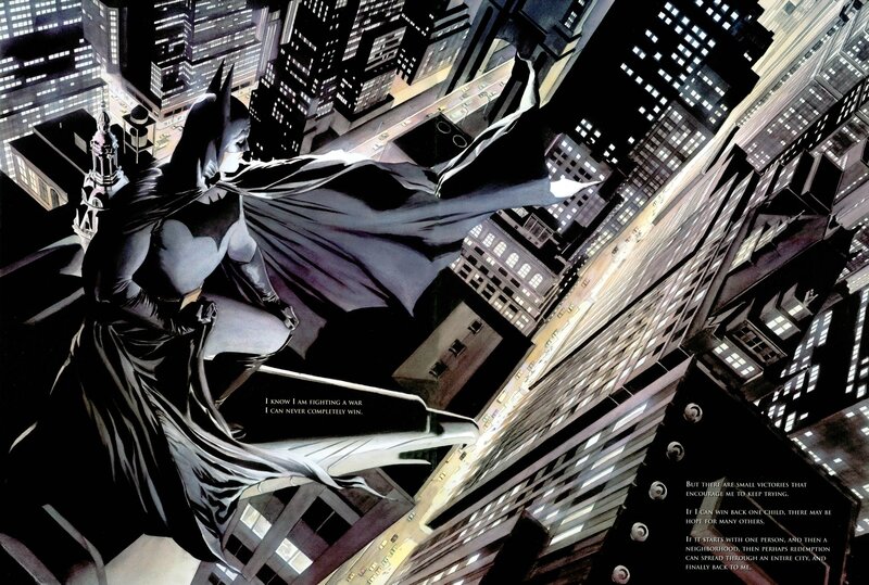 Batman on a city rooftop
