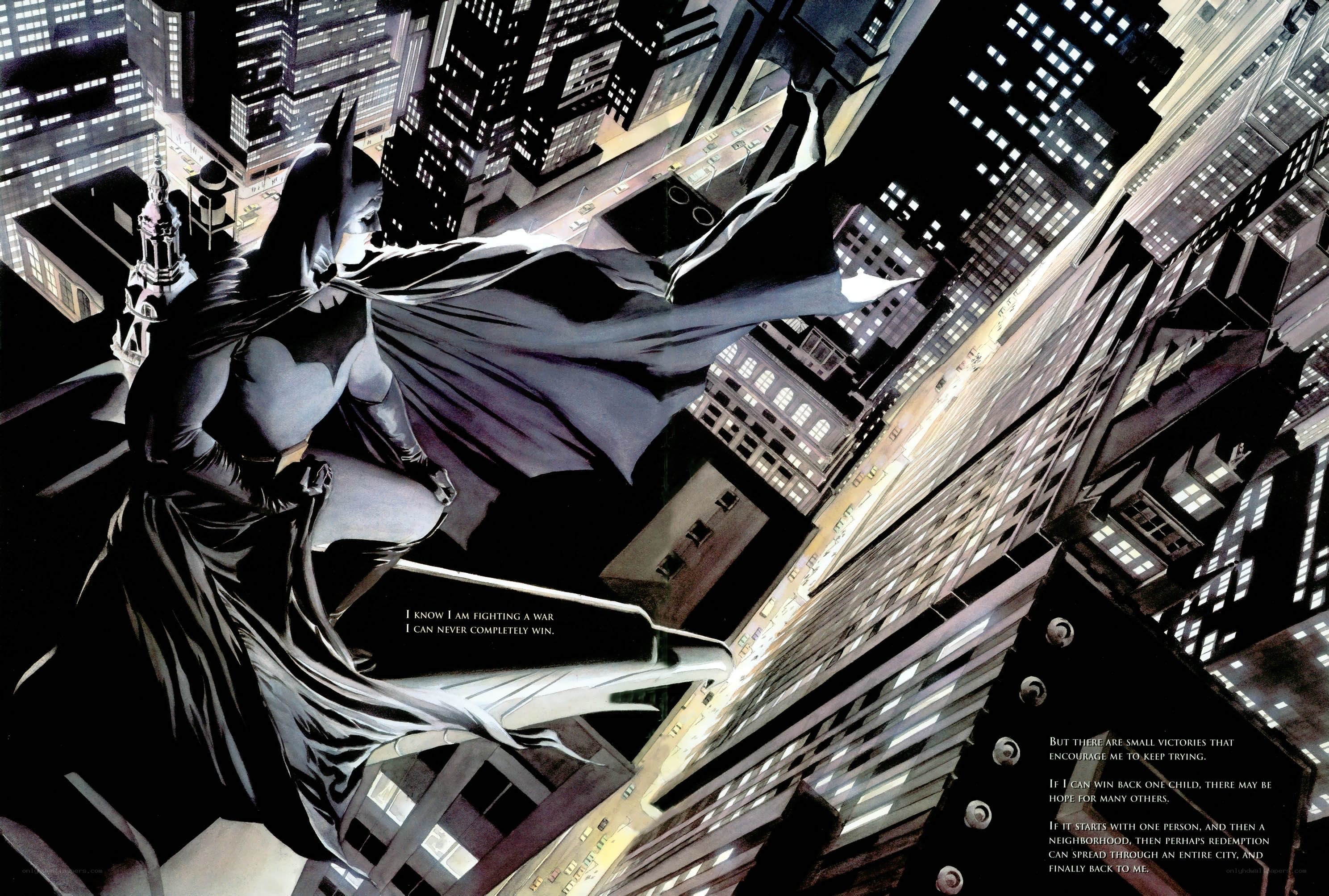 Batman on a city rooftop