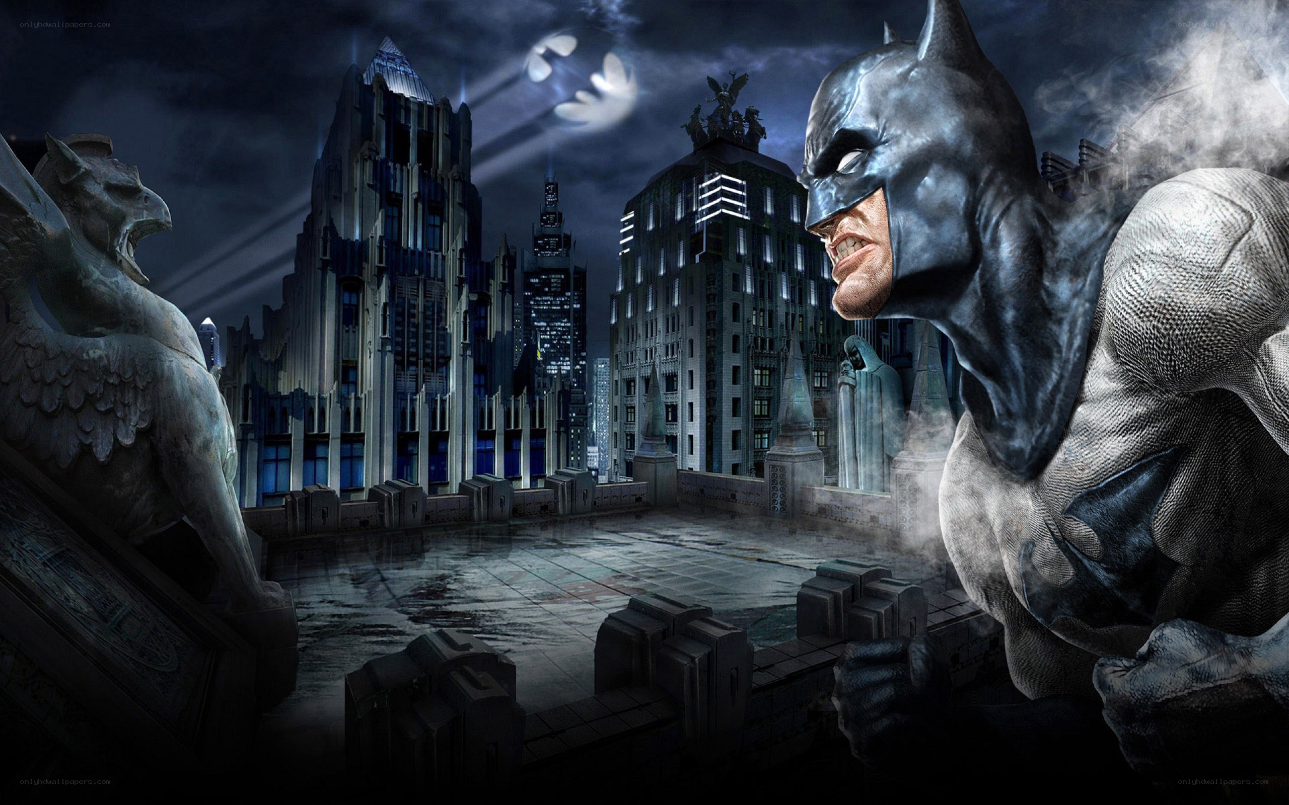 Batman on a city rooftop