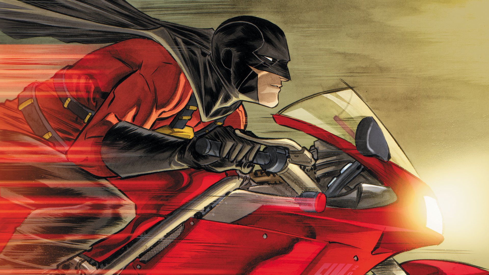 Batman on a red motorcycle