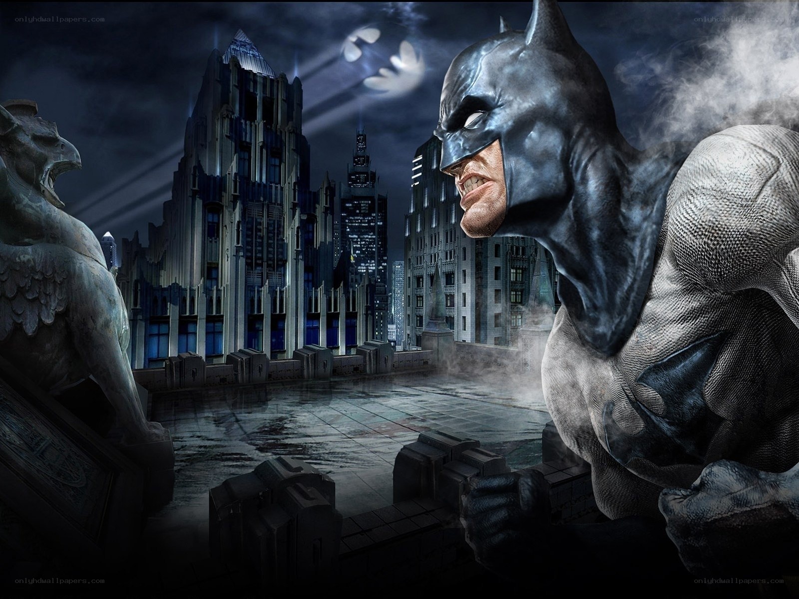 Batman on a rooftop at night
