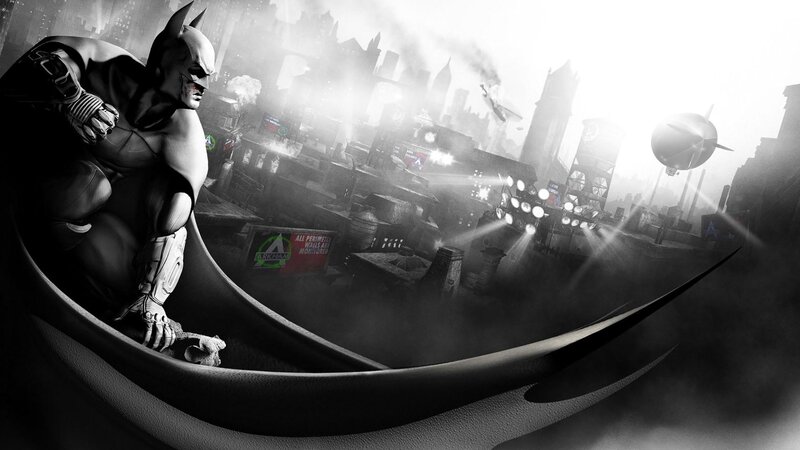 Batman on a rooftop at night