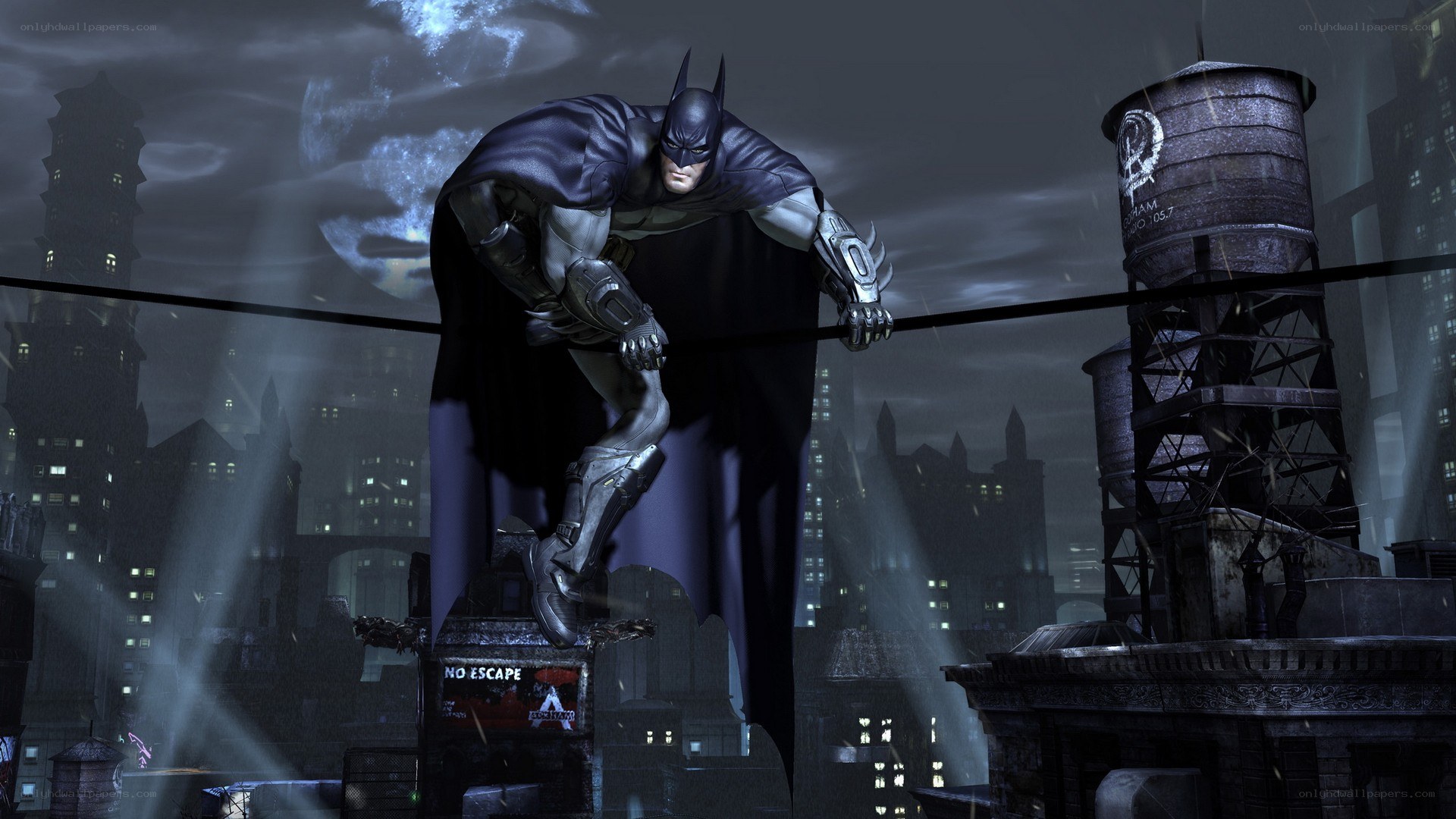 Batman on a rooftop at night