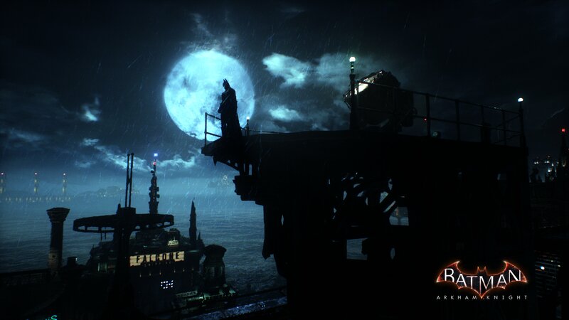 Batman on a Rooftop — Black, Dark, Dramatic, Night, 3d Render, Moon