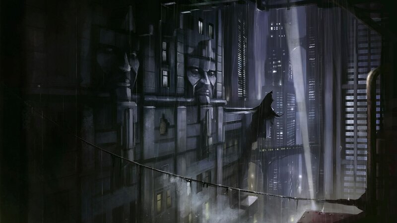 Batman on a Rooftop — Black, Dark, Dramatic, Night, Digital Art