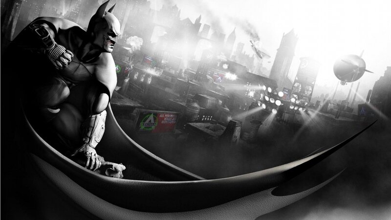 Batman on a Rooftop — Black, Dramatic, Night, Digital Art, Cityscape, Airship