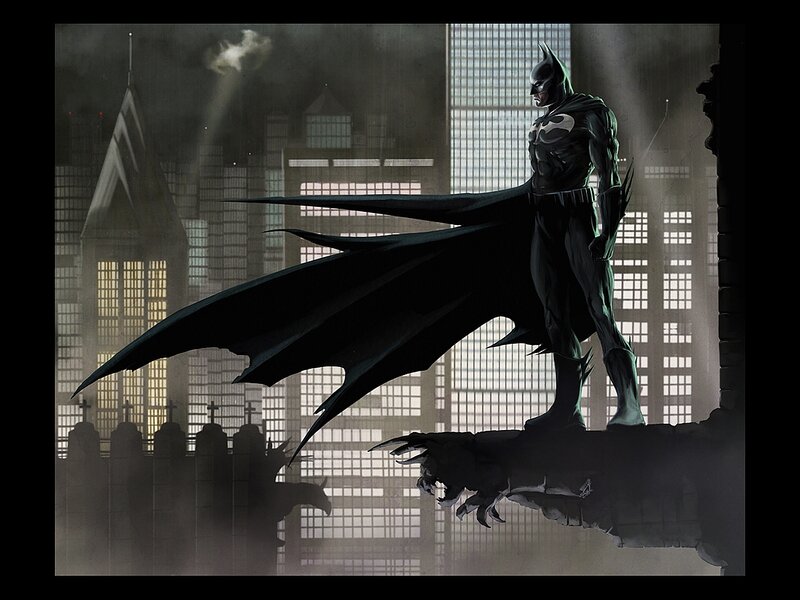 Batman on a Rooftop — Black, Dramatic, Night