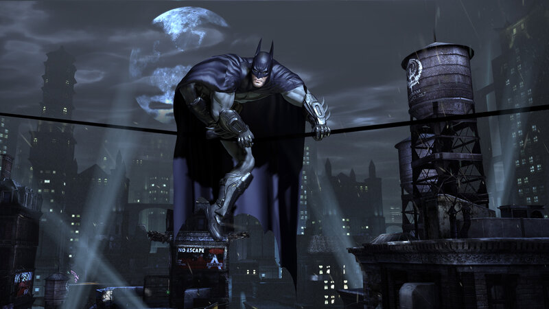 Batman on a wire at night