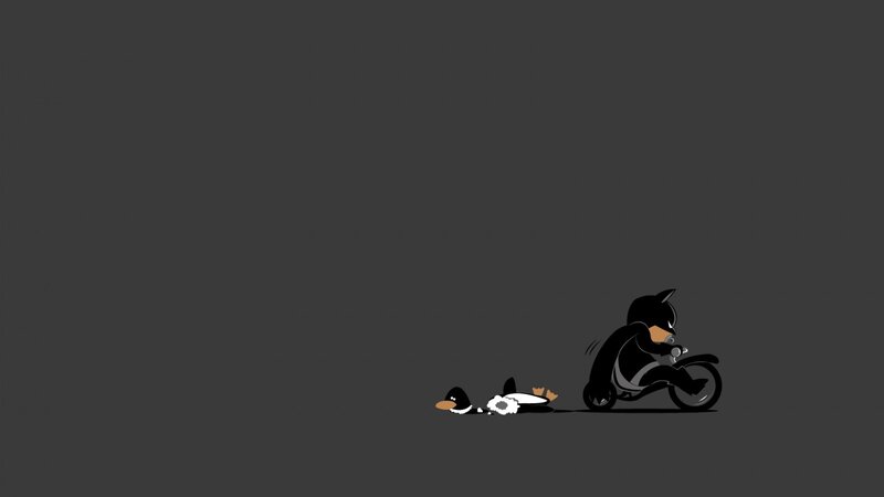 Batman on Motorcycle — Black, Dark, Digital Art, Penguin, Gray