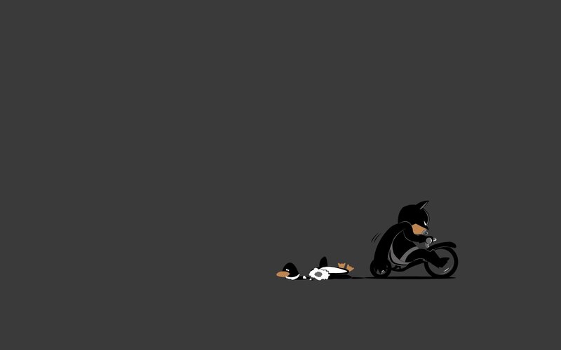 Batman on Motorcycle — Black, Dark, Digital Art, Penguin