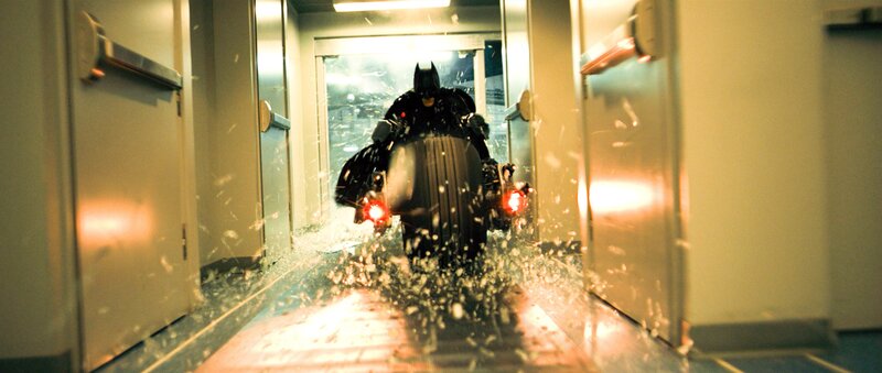 Batman on Motorcycle — Black, Dramatic, Night, Photograph, Hallway