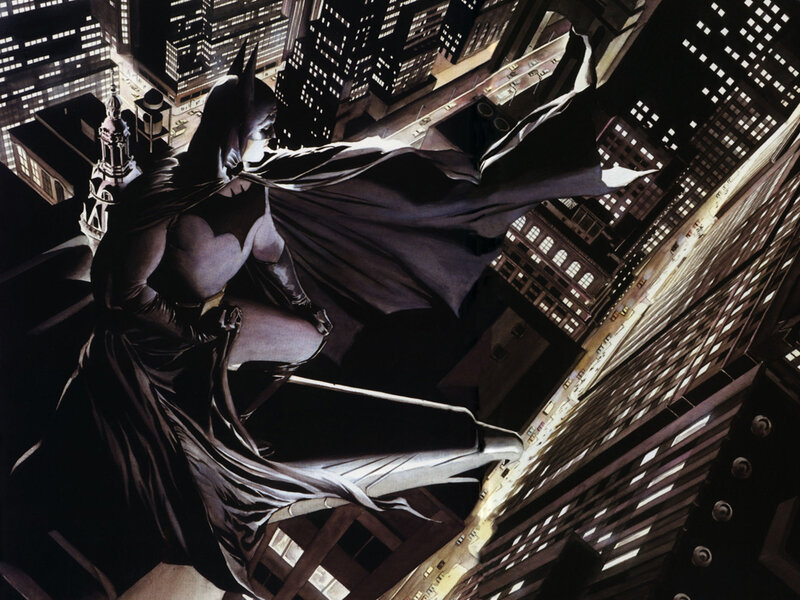 Batman on Rooftop — Black, Dramatic, Night, Comic