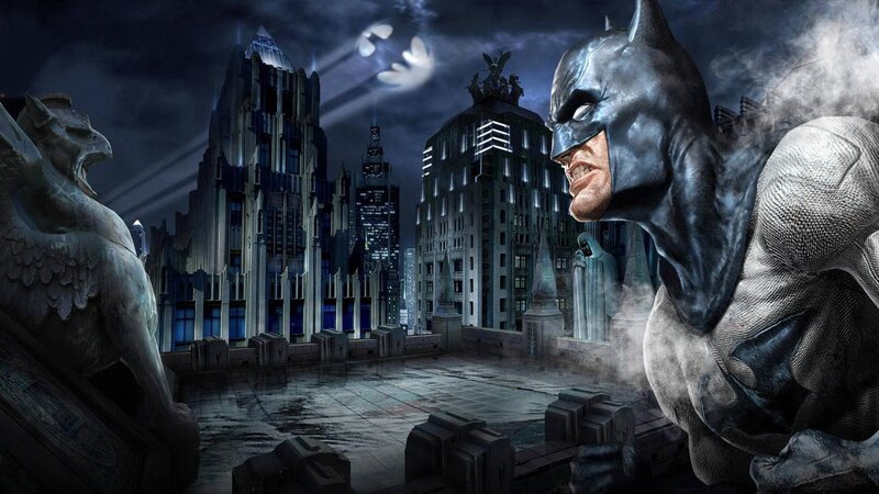 Batman on Rooftop — Black, Dramatic, Night, Digital Art, City Skyline