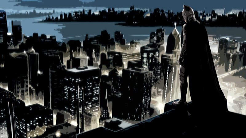 Batman on Rooftop — Black, Dramatic, Night, Digital Art, Cityscape