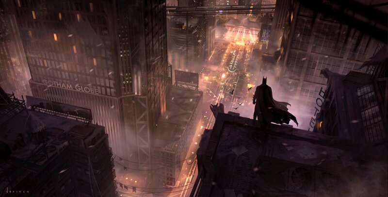 Batman on Rooftop — Black, Dramatic, Night, Digital Art