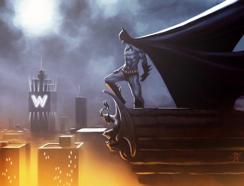 Batman on Rooftop — Black, Dramatic