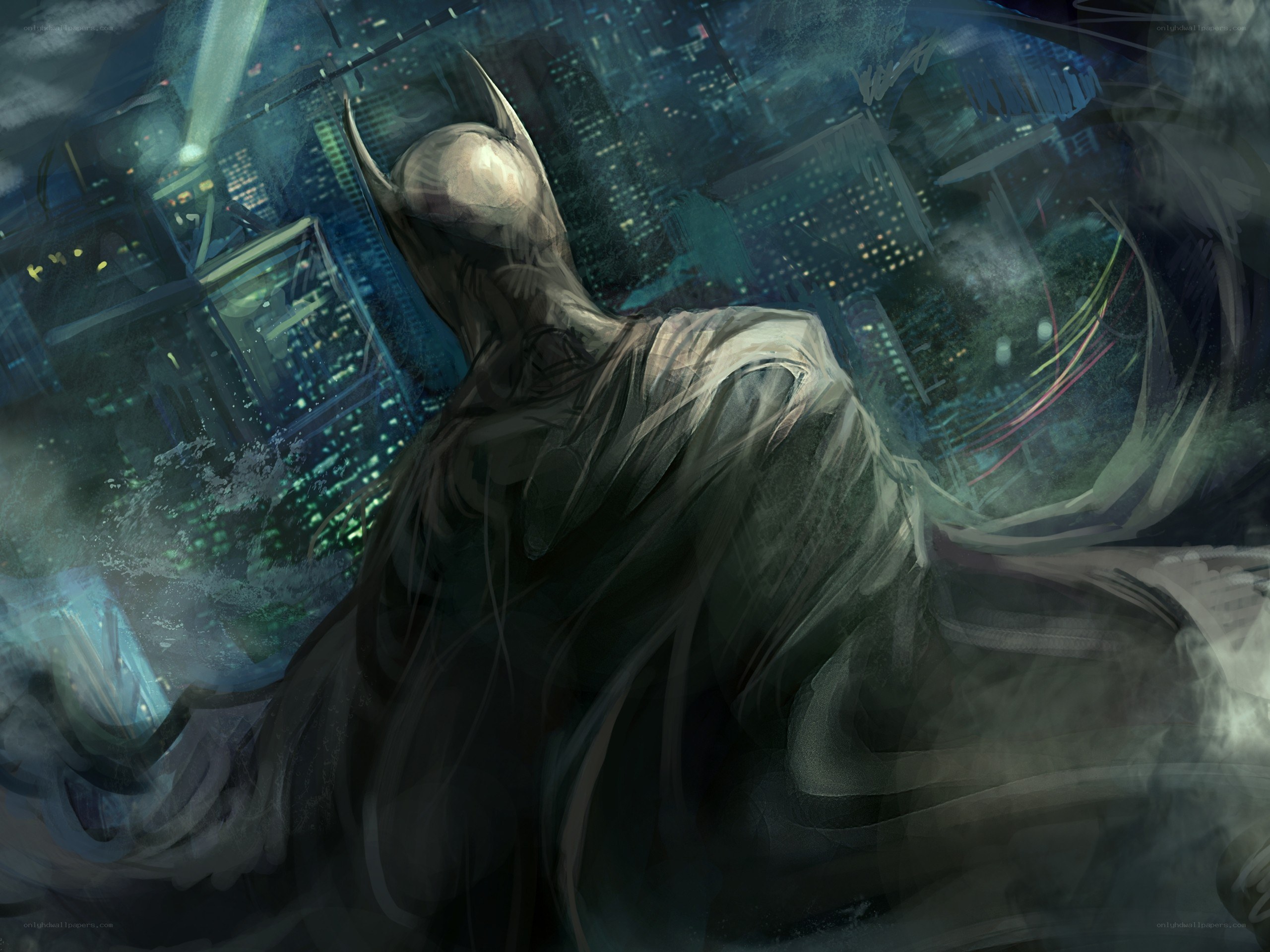 Batman overlooking a city