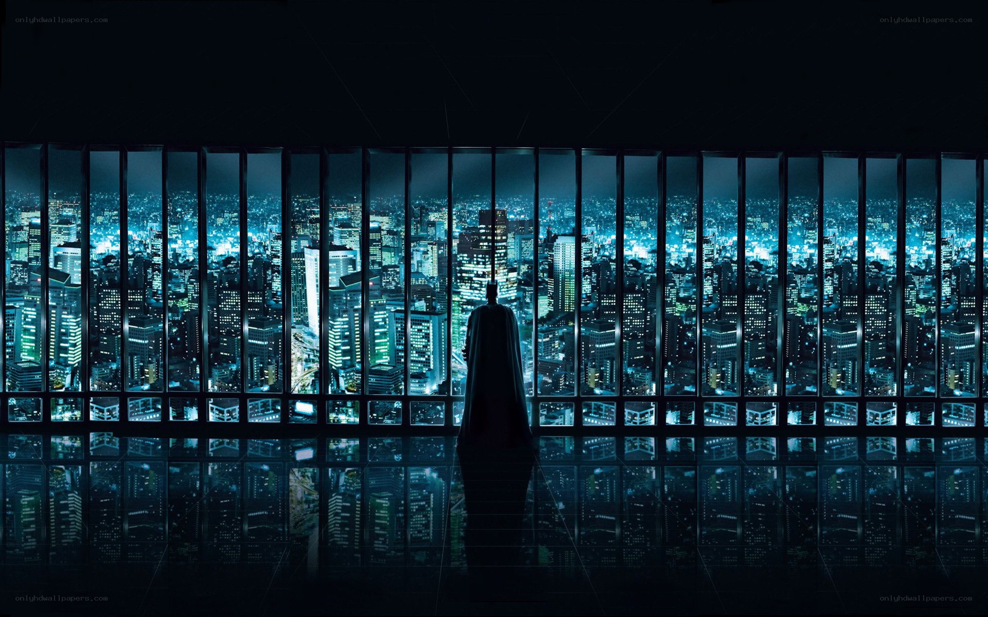Batman overlooking city at night