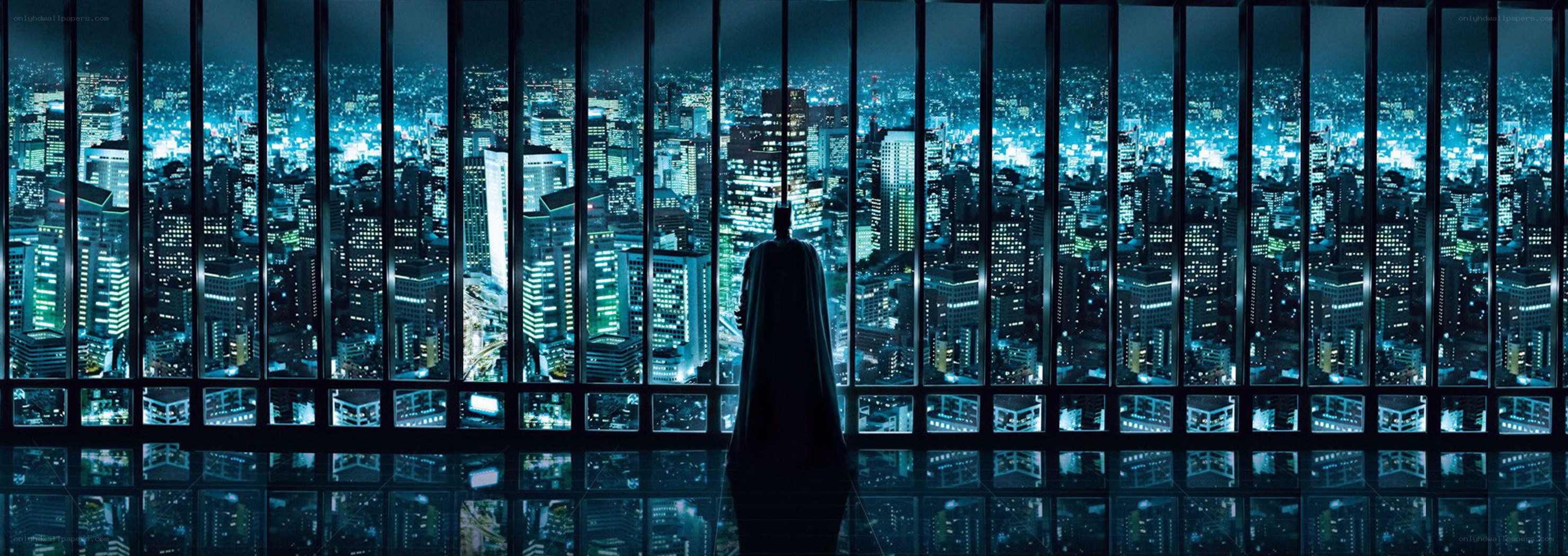 Batman overlooking city at night