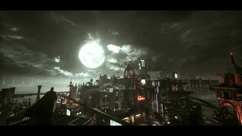 Batman Overlooking City — Black, Dark, Dramatic, Night