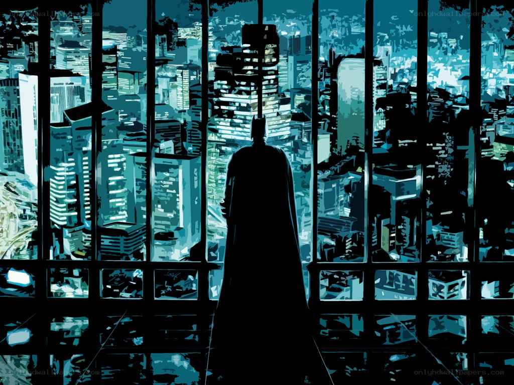 Batman overlooking Gotham city