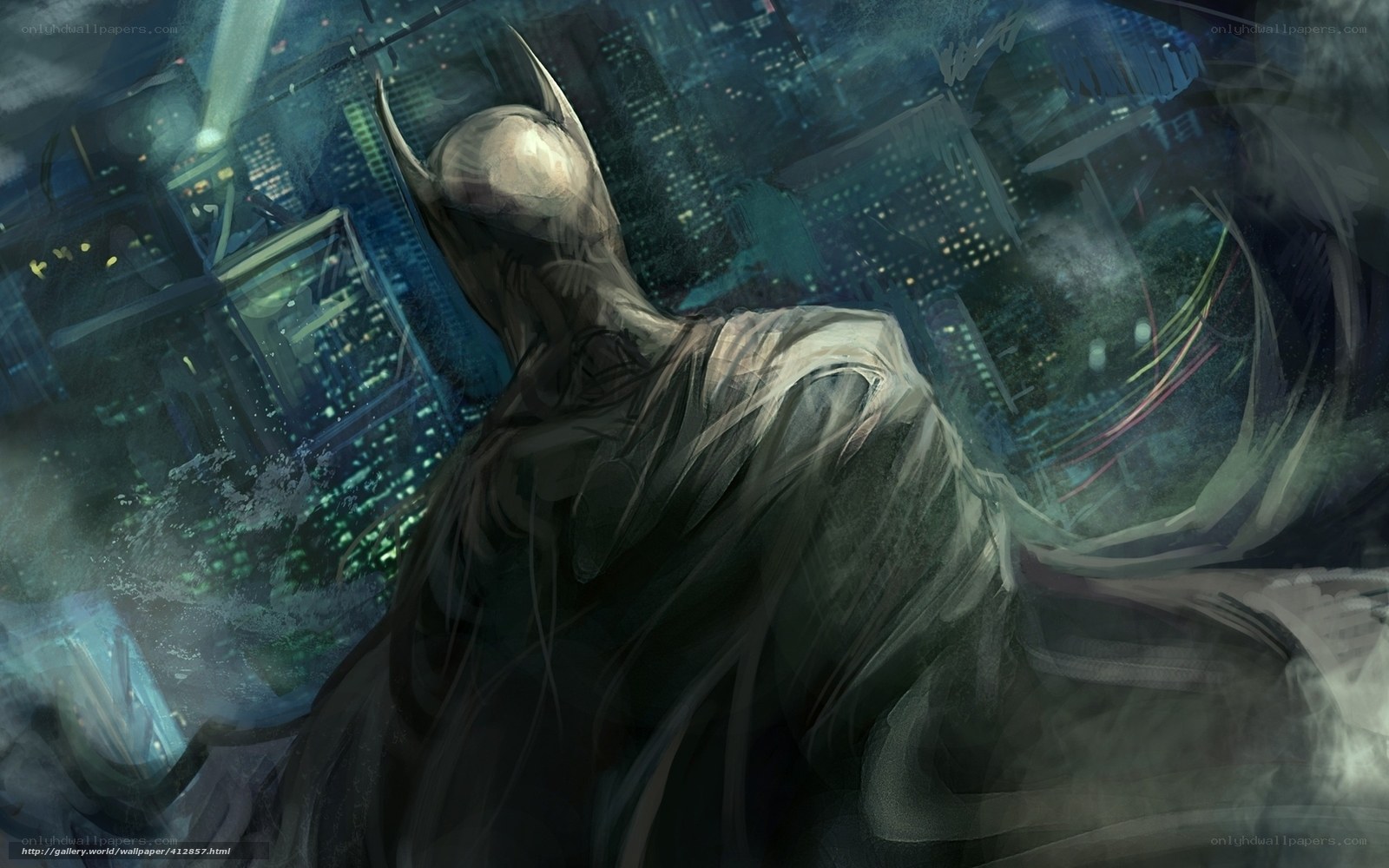 Batman overlooks a city