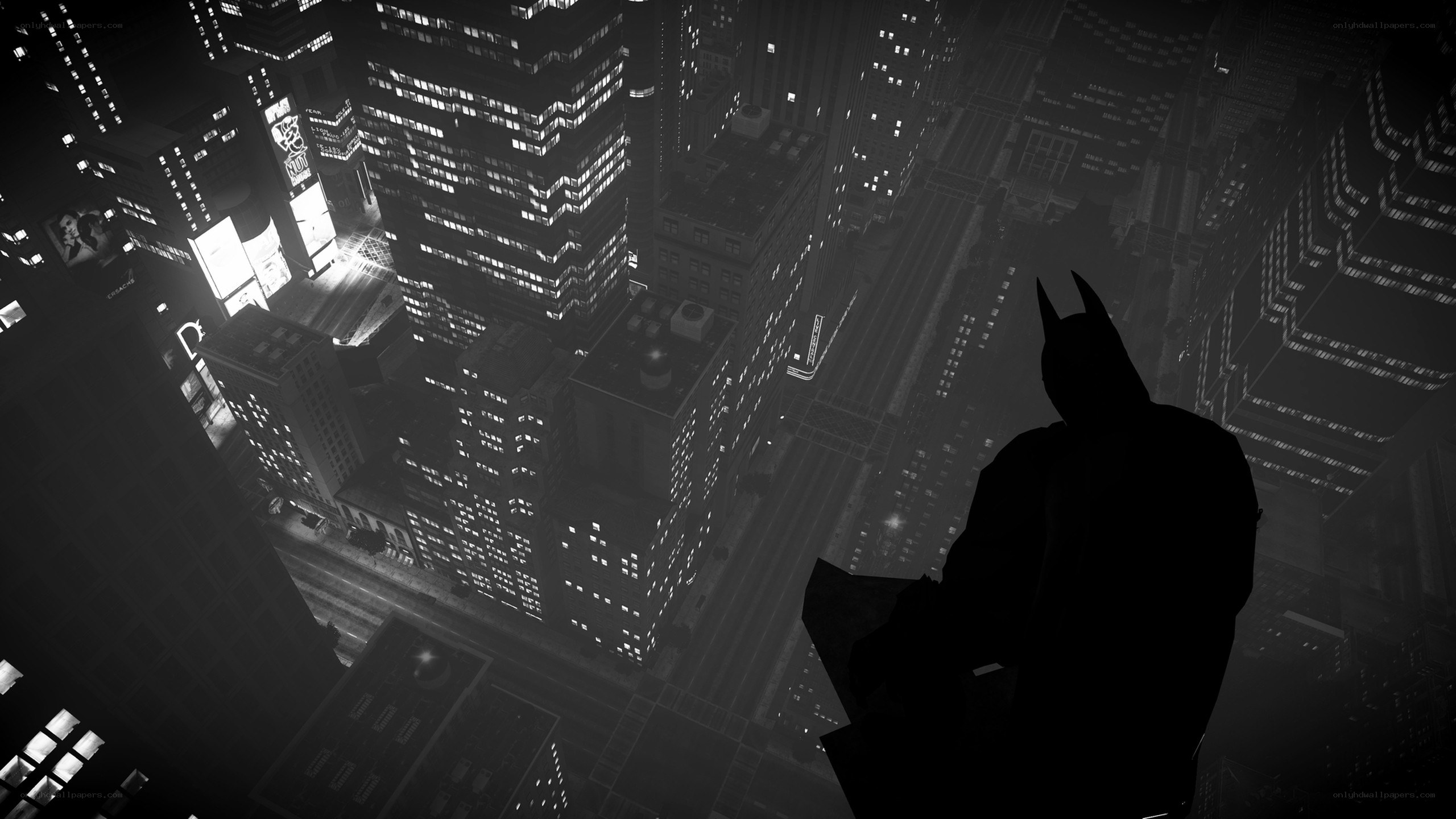 Batman overlooks Gotham at night