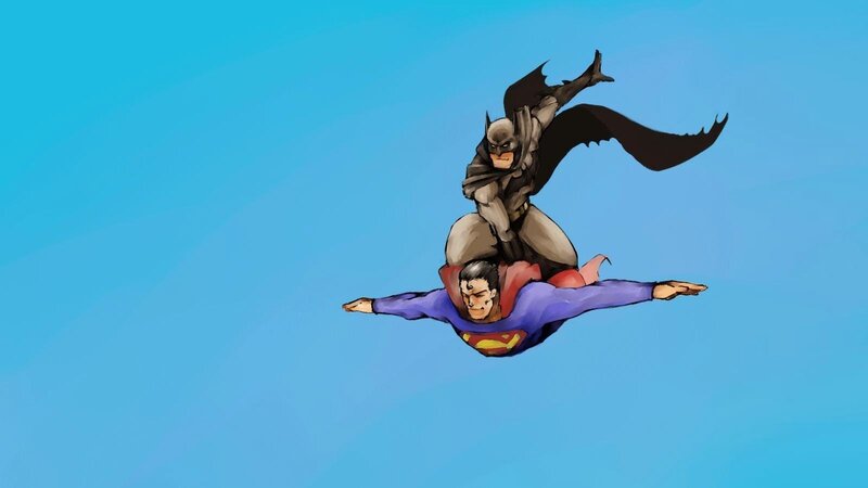 Batman riding Superman