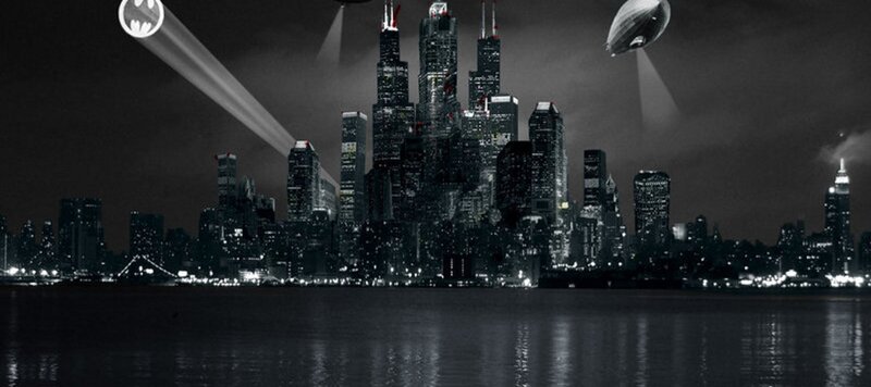 Batman signal over city
