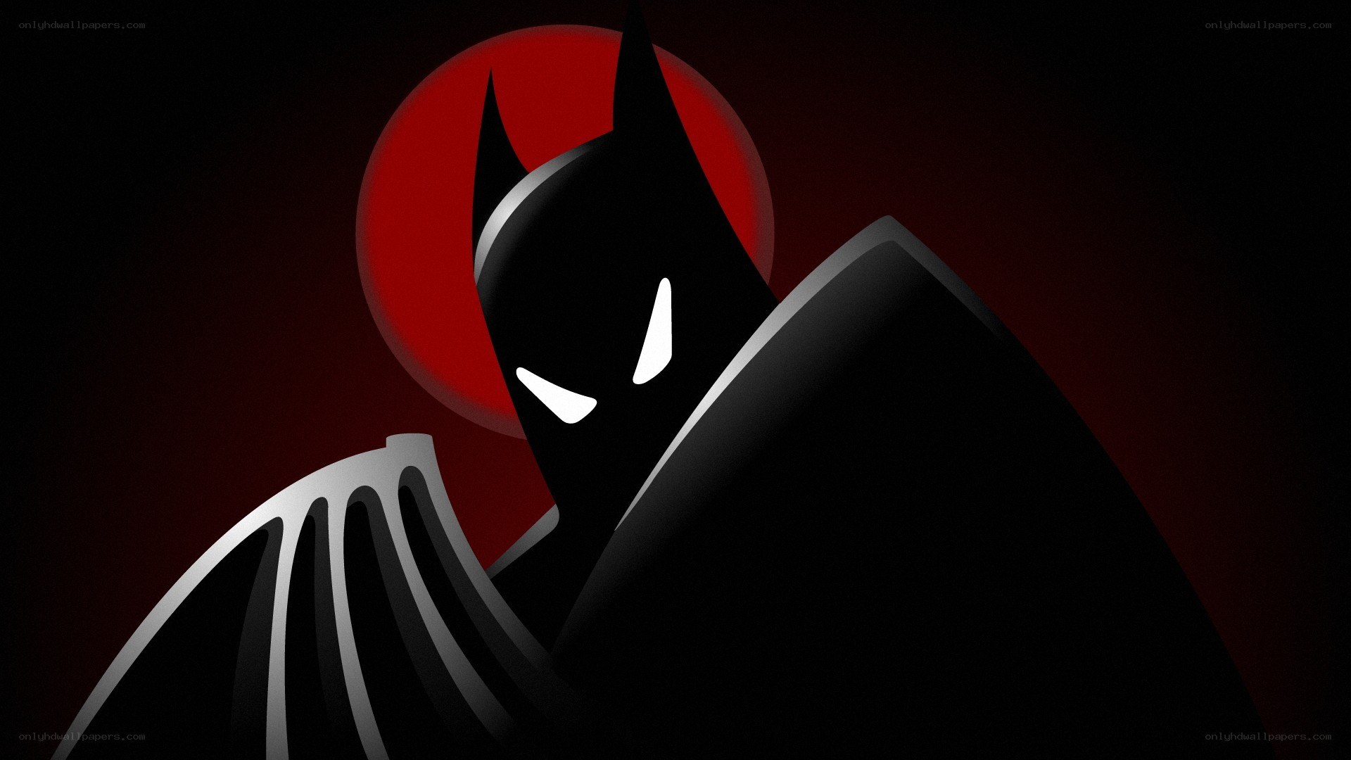 Batman silhouette against red moon