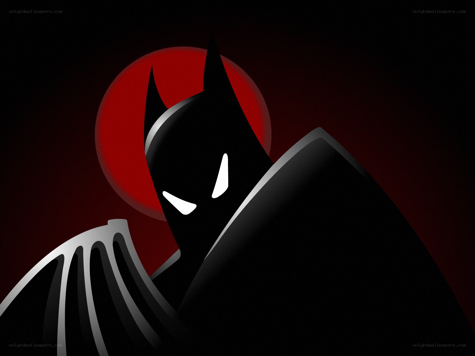 Batman silhouette against red moon