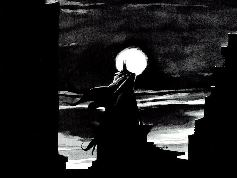 Batman silhouette at night