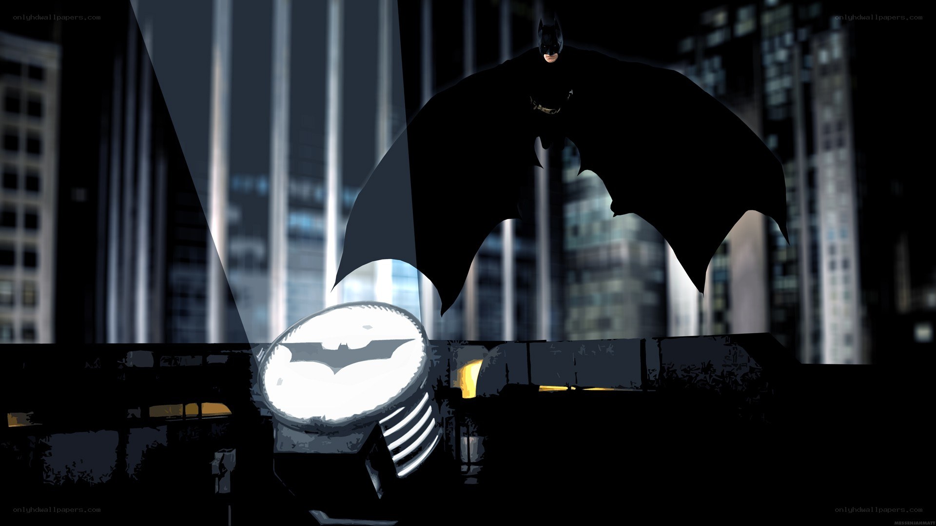 Batman silhouette at night