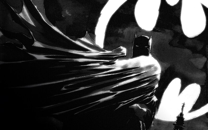 Batman Silhouette — Black, Dramatic, Night, Comic, Cape, Cityscape