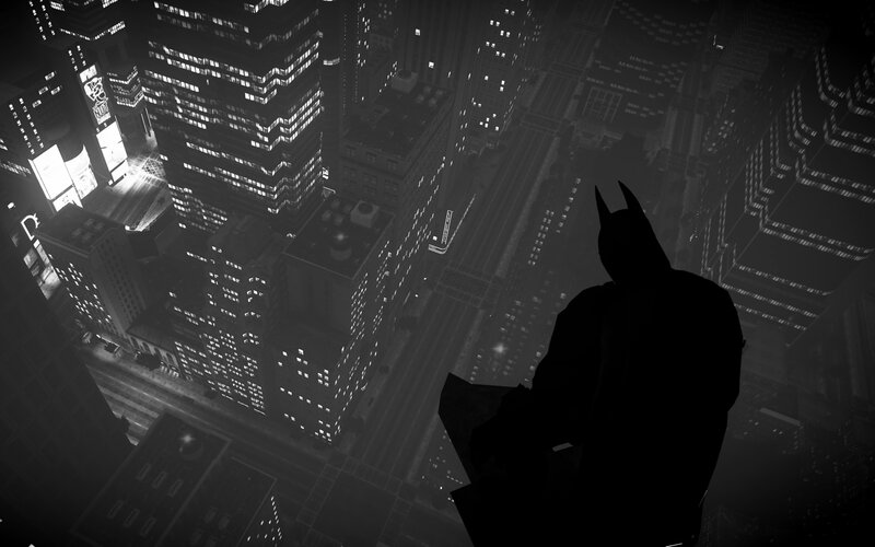 Batman Silhouette — Black, Dramatic, Night, Digital Art, Cityscape, Skyscrapers