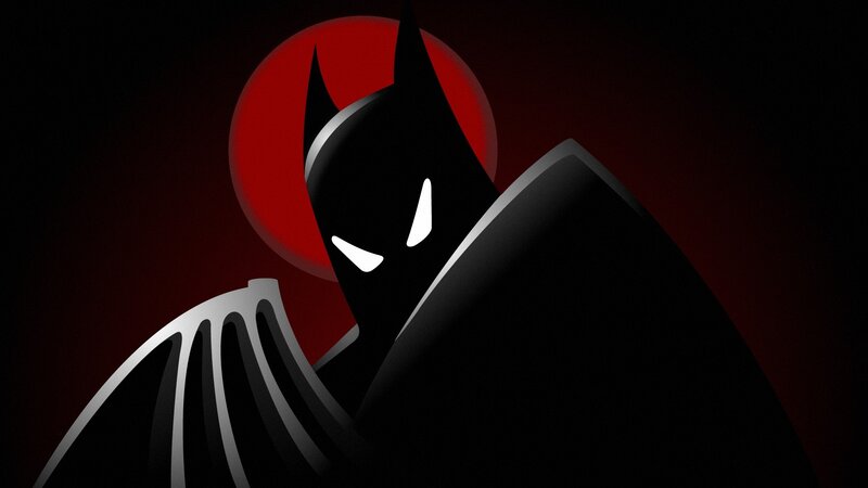 Batman Silhouette — Black, Dramatic, Night, Digital Art, Red Moon